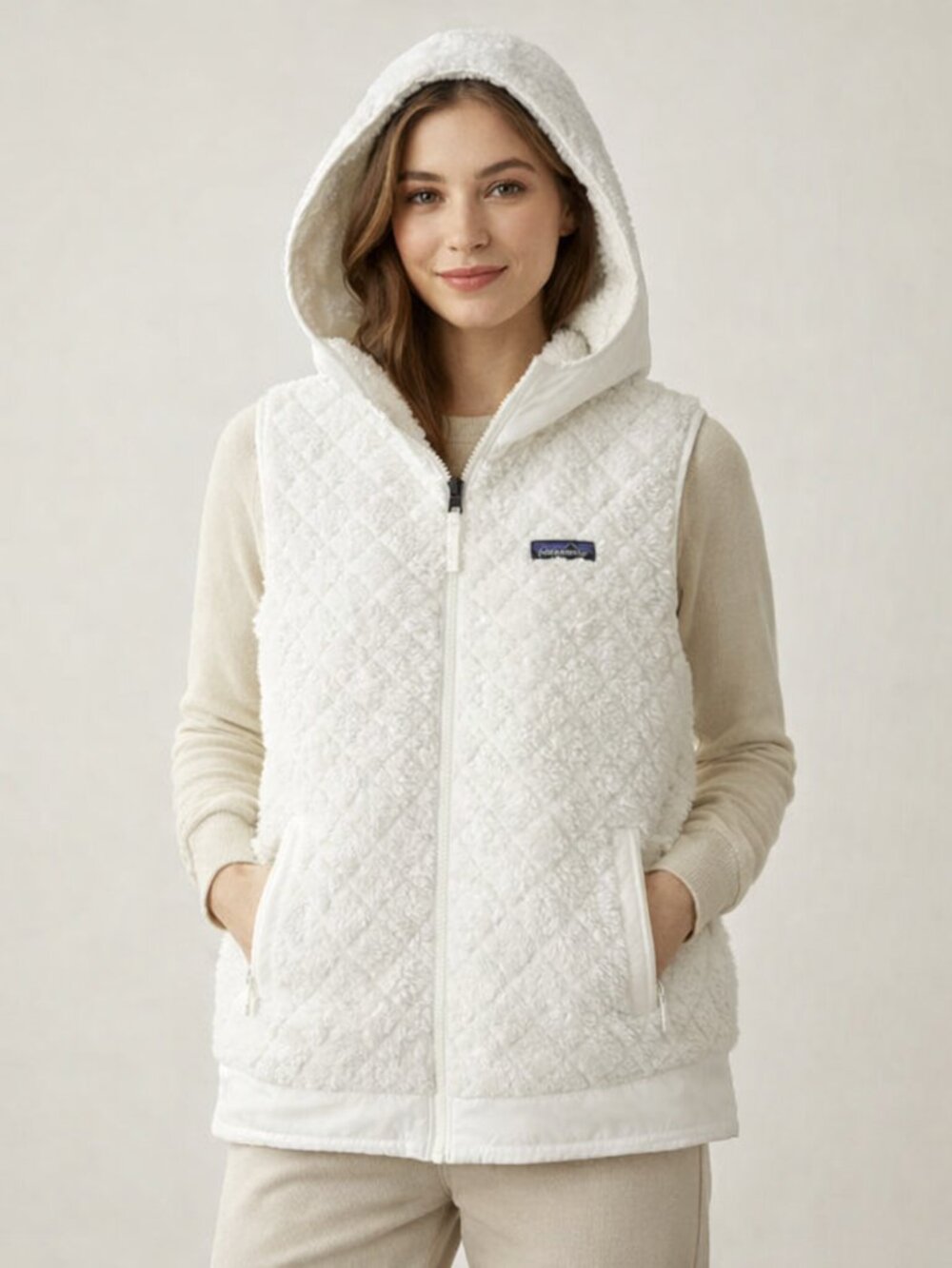 Patagonia Women's Los Gatos Reversible Hooded Vest. Size Small White - Picture 1 of 12